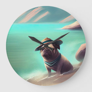 Relógio Grande Pug se divertindo na pintura artística da praia