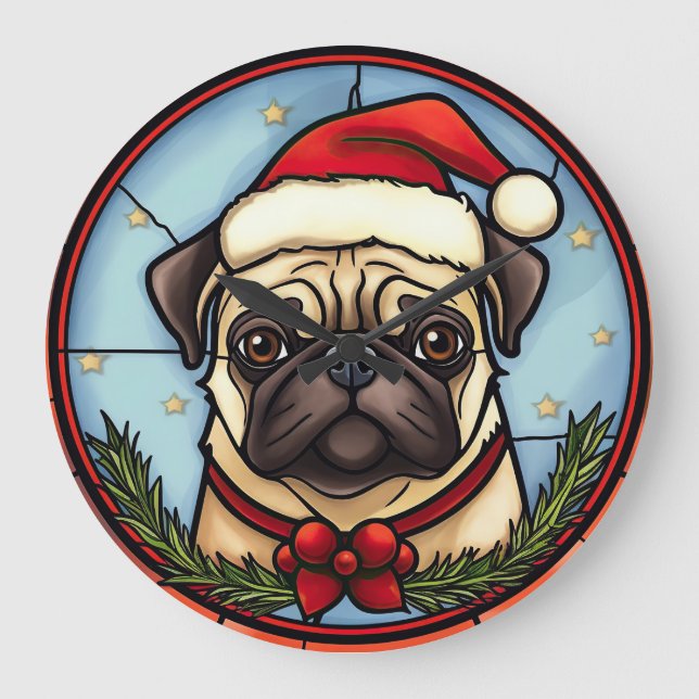 Relógio Grande Pug Vidro Pintado Natal (Frente)