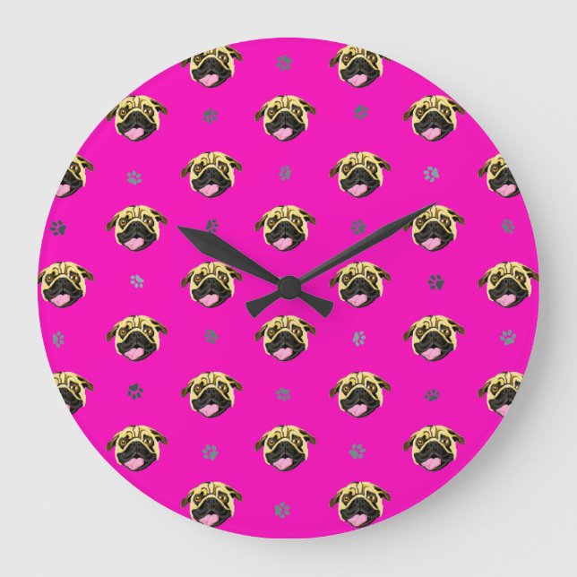 Relógio Grande Pug Wall Clock - Choque Rosa (Frente)