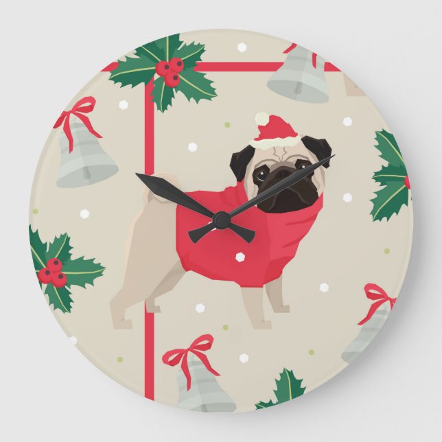 Relógio Grande Puggy Christmas Wall Clock (Frente)