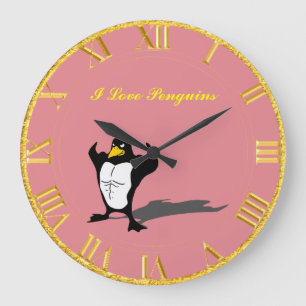 Relógio Grande Pulso de disparo cor-de-rosa e Dourado do pinguim