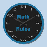 Relógio Grande Pulso de disparo da sala de aula do problema de<br><div class="desc">Procurando um pulso de disparo do problema de matemática? Este pulso de disparo de parede da matemática do excelente caracteriza as palavras "matemática ordena" no azul em um fundo preto no centro com uma beira azul de coordenação. Os números no pulso de disparo são imprimidos no branco e há os...</div>