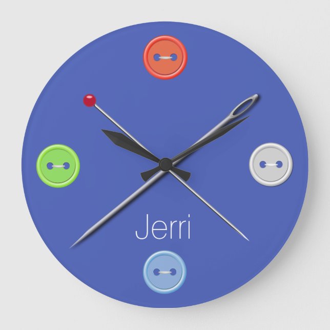 Relógio Grande Pulso de disparo de parede azul da costureira (Frente)