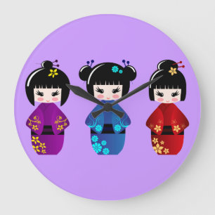 Relógio Grande Pulso de disparo de parede das bonecas de Kokeshi
