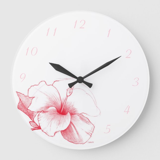 Relógio Grande Pulso de disparo do esboço do hibiscus (Frente)