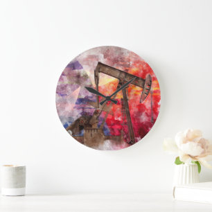 Relógio Grande Pumpjack ícone Texan aquarela com Sinalizador Texa