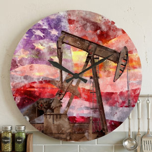 Relógio Grande Pumpjack silhoucolor com bandeira americana