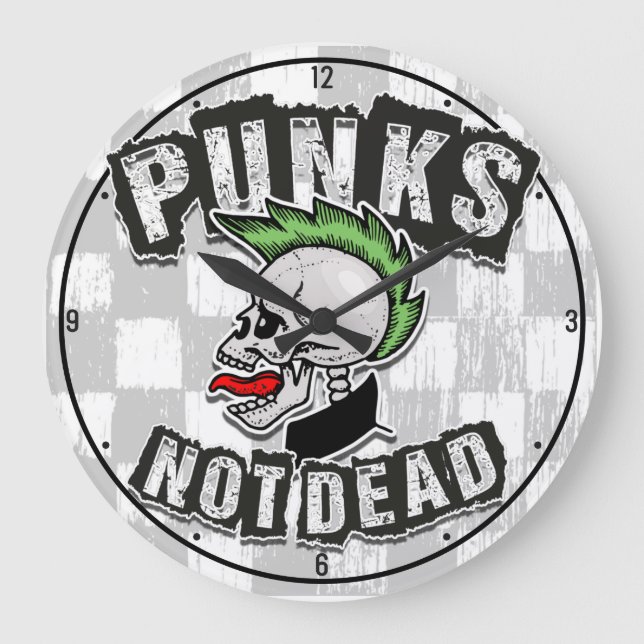 Relógio Grande Punks Not Morto Skull Mohawk Punk Rock Rocker (Frente)