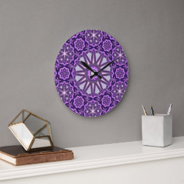 Relógio Grande Púrpura Azul Caleidoscópio PinWheel Mandala Padrão