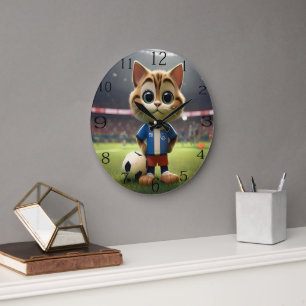 Relógio Grande "Purr-fect Striker: O Gato De Futebol 3D"
