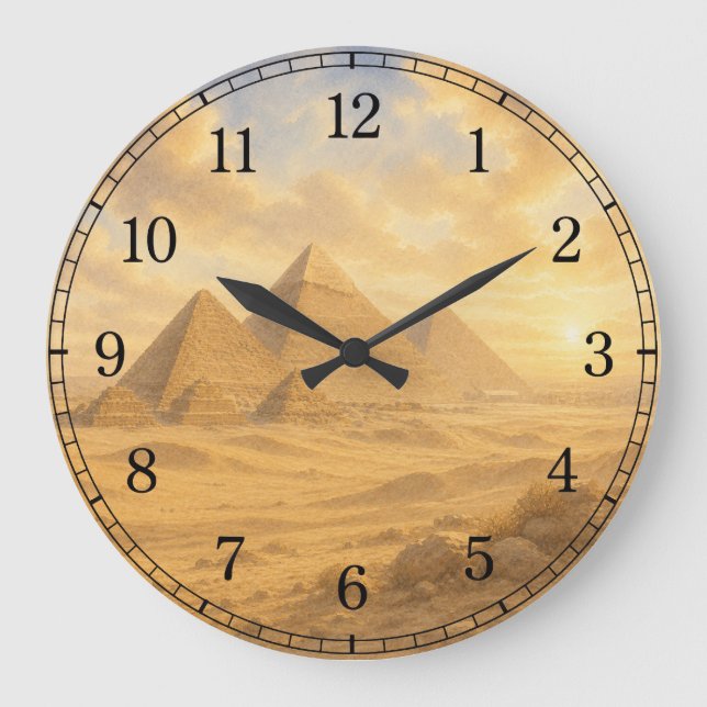 Relógio Grande Pyramids Wall Clock — Ancient Landscape Design (Frente)