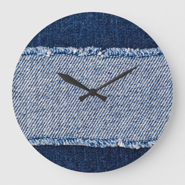 Relógio Grande Quadro de jeans azuis com borda denim. (Frente)