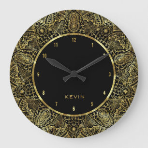 Relógio Grande Quadro do Círculo Dourado Ornante Lace Elegante