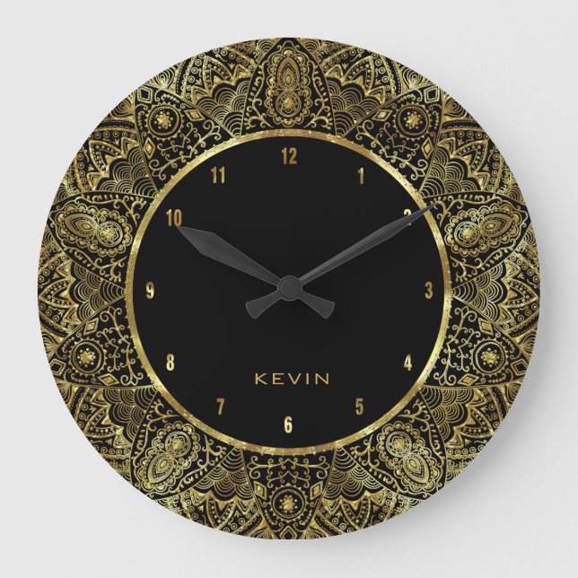 Relógio Grande Quadro do Círculo Dourado Ornante Lace Elegante (Frente)