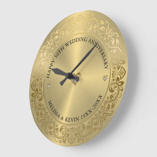Relógio Grande Quadro Floral Dourado do 50º Aniversário de Casame (Ângulo)