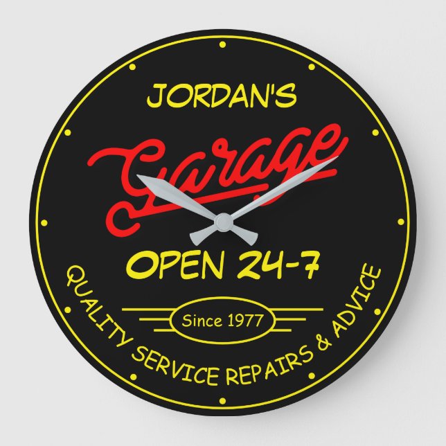 Relógio Grande Qualquer Nome Data De Garagem Vermelho Amarelo Ret (Frente)