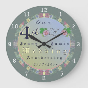 Relógio Grande Quarto aniversário de casamento Floral Wall Clock