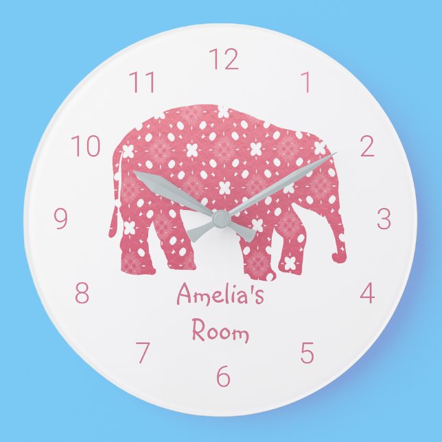 Relógio Grande Quarto de Elefante Rosa Personalizado (Criador carregado)