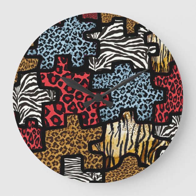 Relógio Grande RAB Rockabilly Animal Print Quebra-cabeça (Frente)