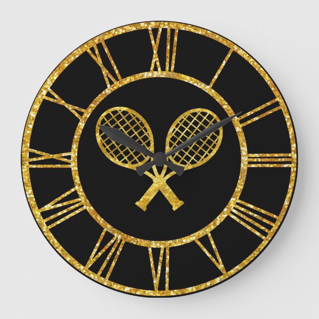 Relógio Grande Rackets de tênis em Dourado (Frente)