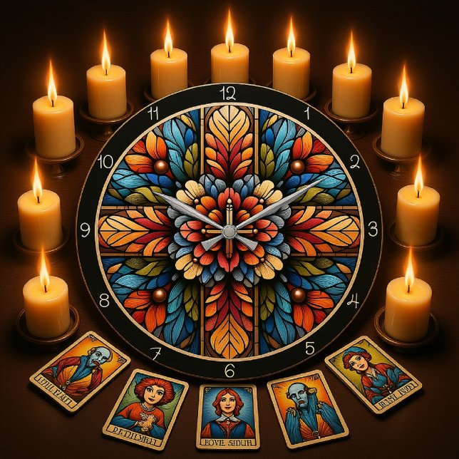 Relógio Grande Rainbow Floral Stained Glass Cross  (Criador carregado)