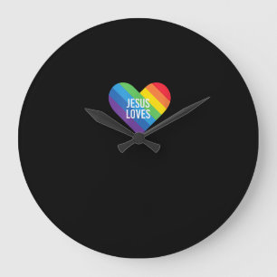 Relógio Grande Rainbow Gay Christian LGBTQ+ Jesus ama T-S