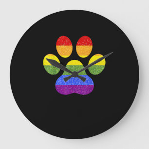 Relógio Grande Rainbow Paw Print Dog Paw LGBT Prioritário Dog