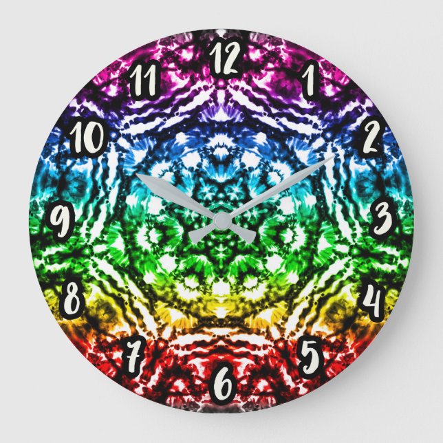 Relógio Grande Rainbow Tie Dye Mandala Star (Frente)