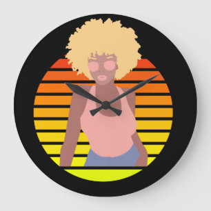 RELÓGIO GRANDE RAINHA AFRO RETRÔ - RAINHA AFRO AMERICANA