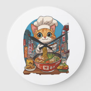 Relógio Grande Ramen Neko � Comida Anime Gato Chef Divertido