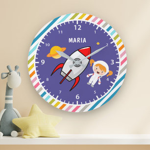 Relógio Grande Rapariga Bonita Astronauta Exterior Quarto De Fogu