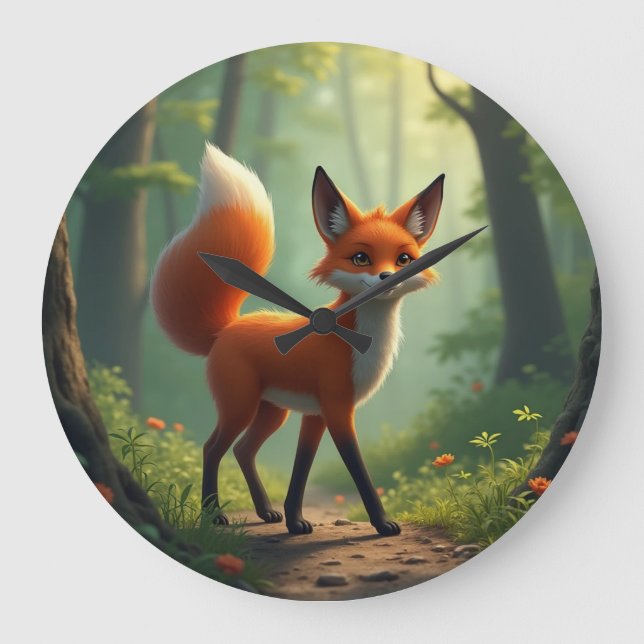 Relógio Grande Raposa mística que percorre a floresta (Frente)