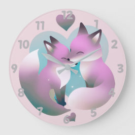 Relógio Grande Raposas Cuecas A Beijar Rosa E Cinzas Redondas