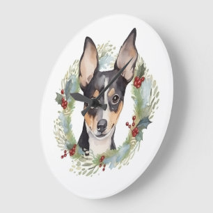 Relógio Grande Rat Terrier Christmas Wreath Festivo Pup