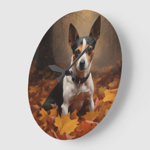 Relógio Grande Rat Terrier nas Folhas de Outono Caem Inspiração