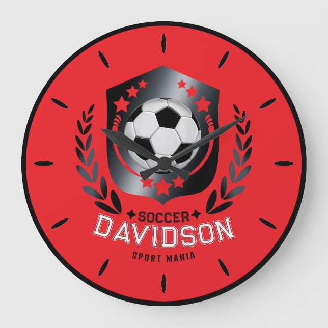 Relógio Grande Red and Black Soccer Ball for Sporty Men and Boys (Frente)