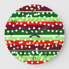 Relógio Grande Red and Green Stripes Polka Dots Christmas 