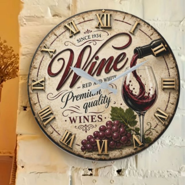 Relógio Grande  Red and White Wine Rustic Vineyard Kitchen (Criador carregado)