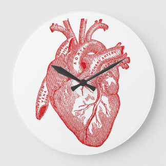 Relógio Grande Red Antique Anatomical Heart