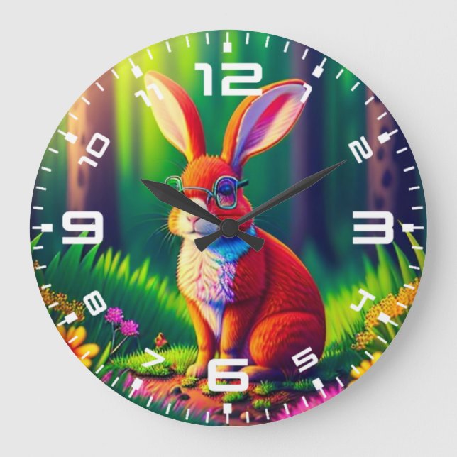 Relógio Grande Red Bunny Sentado na Grass (Frente)