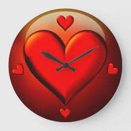 Relógio Grande Red Crystal Hearts