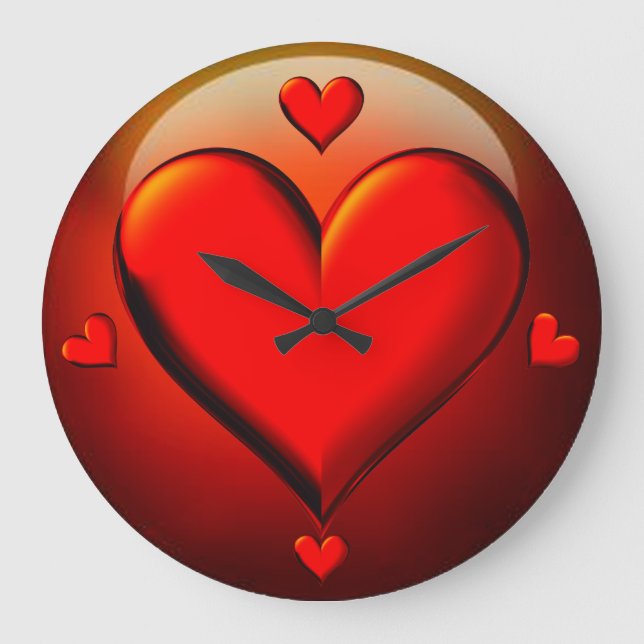 Relógio Grande Red Crystal Hearts (Frente)