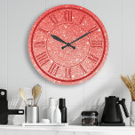 Relógio Grande Red Glitter Roman Numeral Sparkle Girly<br><div class="desc">Red Glitter Roman Numeral Sparkle Girly Large Clock</div>