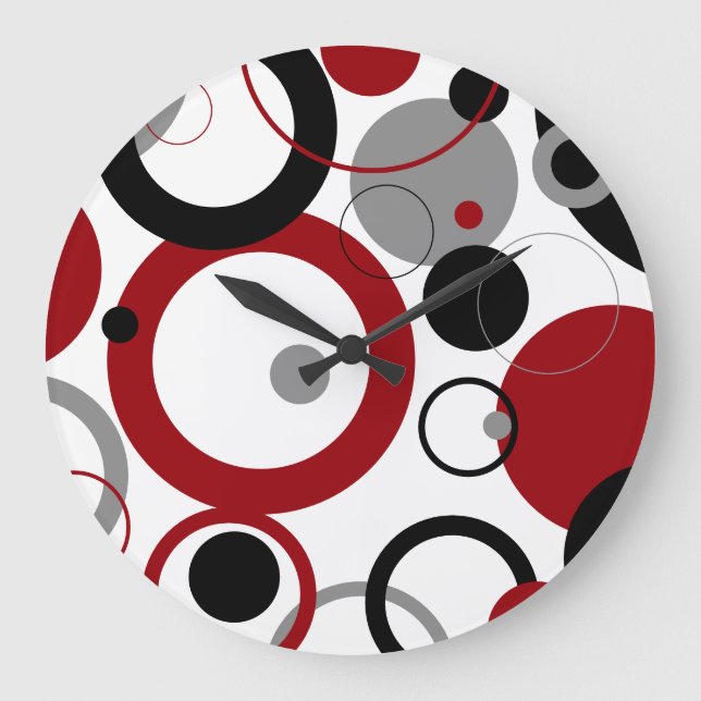 Relógio Grande Red, Gray and Black Dots  (Frente)