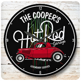 Relógio Grande Red Hot Rod Garage Pinstripes QUALQUER Carro vinta