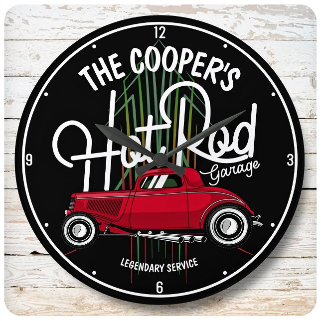 Relógio Grande Red Hot Rod Garage Pinstripes QUALQUER Carro vinta (Criador carregado)