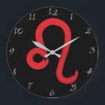 Relógio Grande Red LEO Zodiac Sinal Julho Astrologia de Aniversár<br><div class="desc">Personalizar com qualquer texto.</div>
