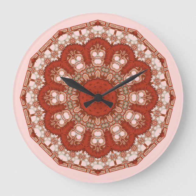 Relógio Grande Red Mandala Rico Faux Stitch (Frente)