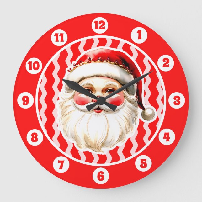 Relógio Grande Red Retro Santa Claus Ric Natal (Frente)