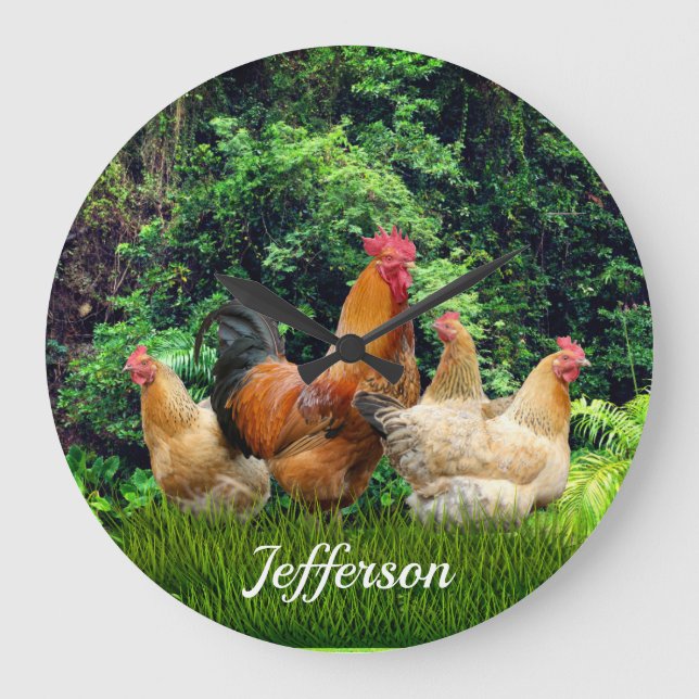 Relógio Grande Red Rooster e Hens (Frente)